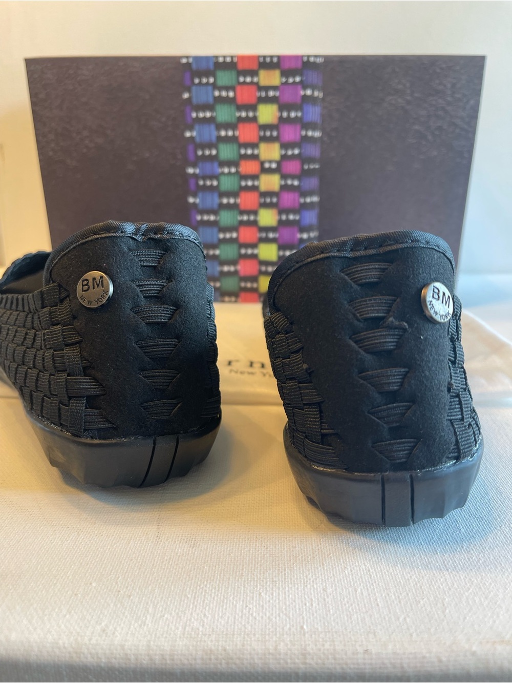 NIB BERNIE MEV DREAM SLIP-ON FLATS OPEN TOE BLACK WOMENS SIZE 7 - Picture 10 of 14